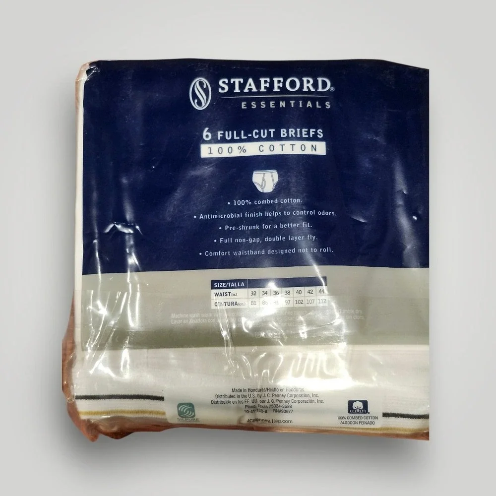 Stafford Full Cut Briefs Mens Size 42 White 100% Cotton Classic 12 Pack Lot‎ NEW